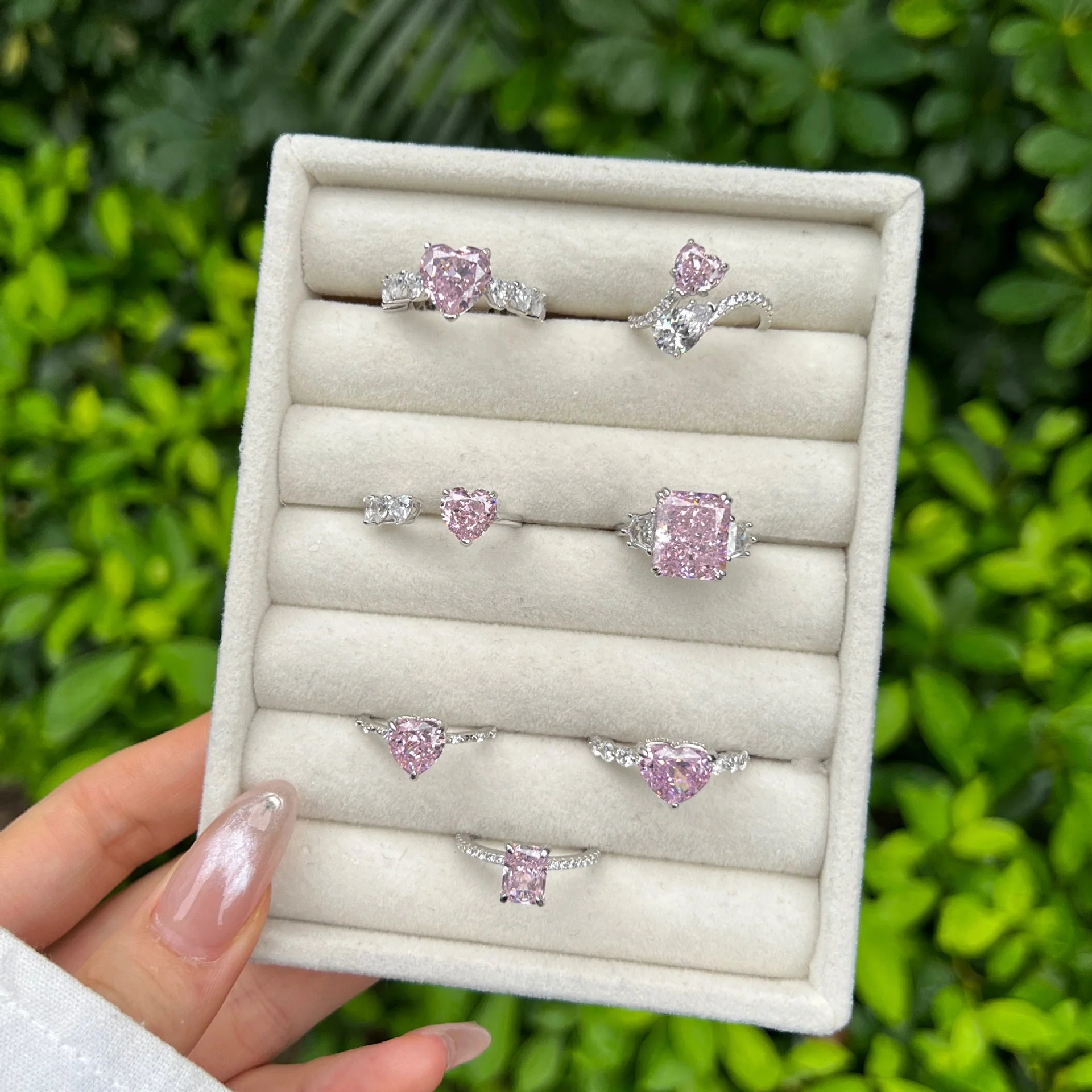 925 sterling silver barbie pink 8A ice flower cut zirconia ring