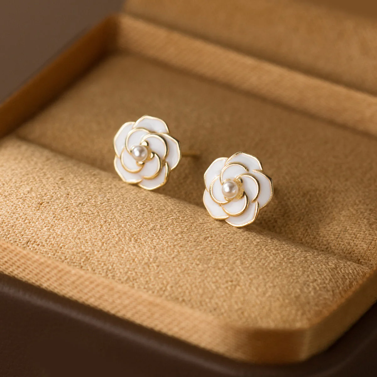 S925 sterling silver drop camellia pearl earrings