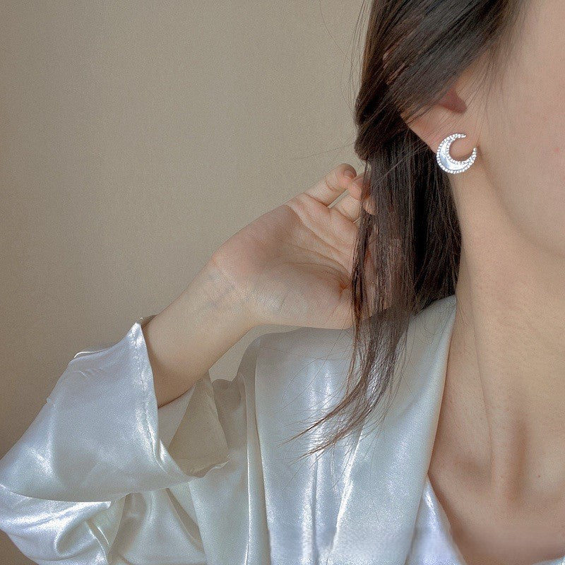 Deep Sea Natural White Mother Shell s925 Sterling Silver Moon Necklace Earring Set