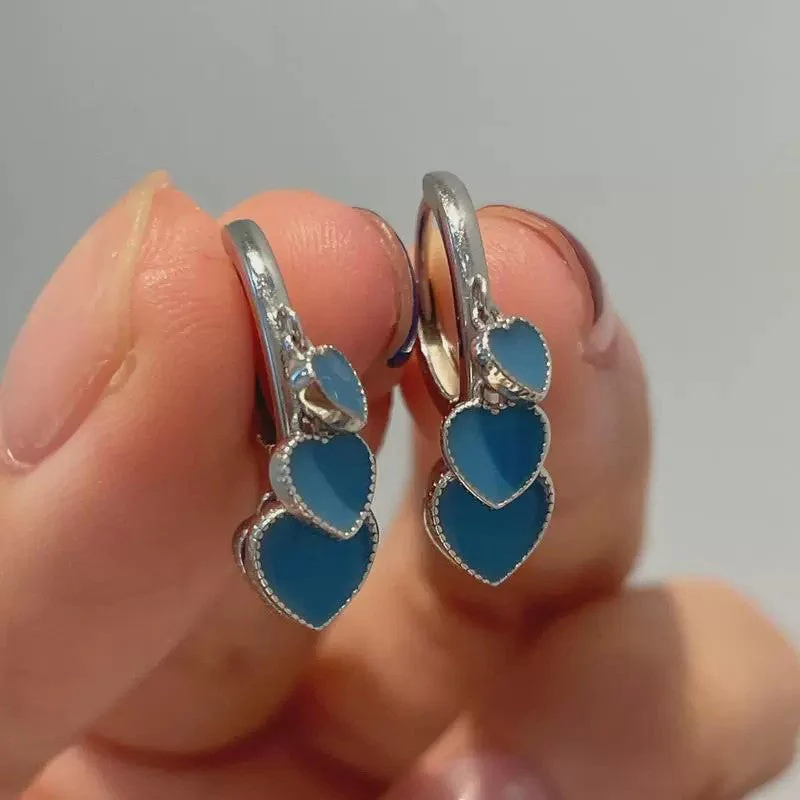S925 sterling silver blue nectarine heart tassel earrings