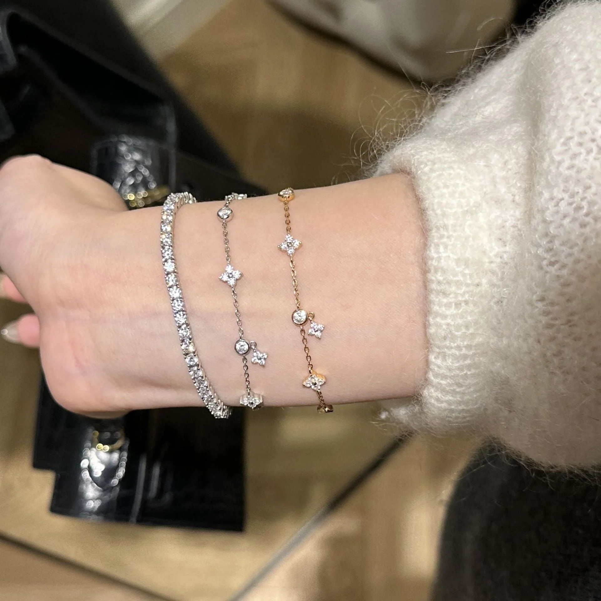 Four-leaf Clover Tassel Zircon S925 Sterling Silver Bracelet