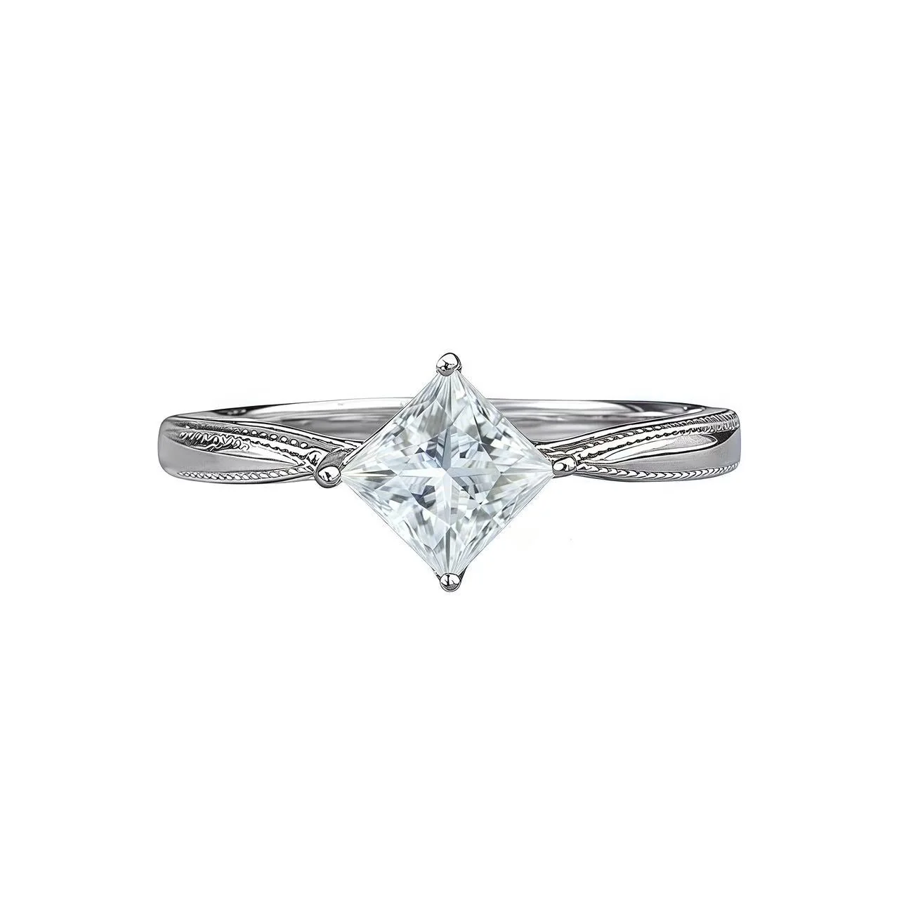 Square Design S925 Sterling Silver Ring Set with 5A Zircon