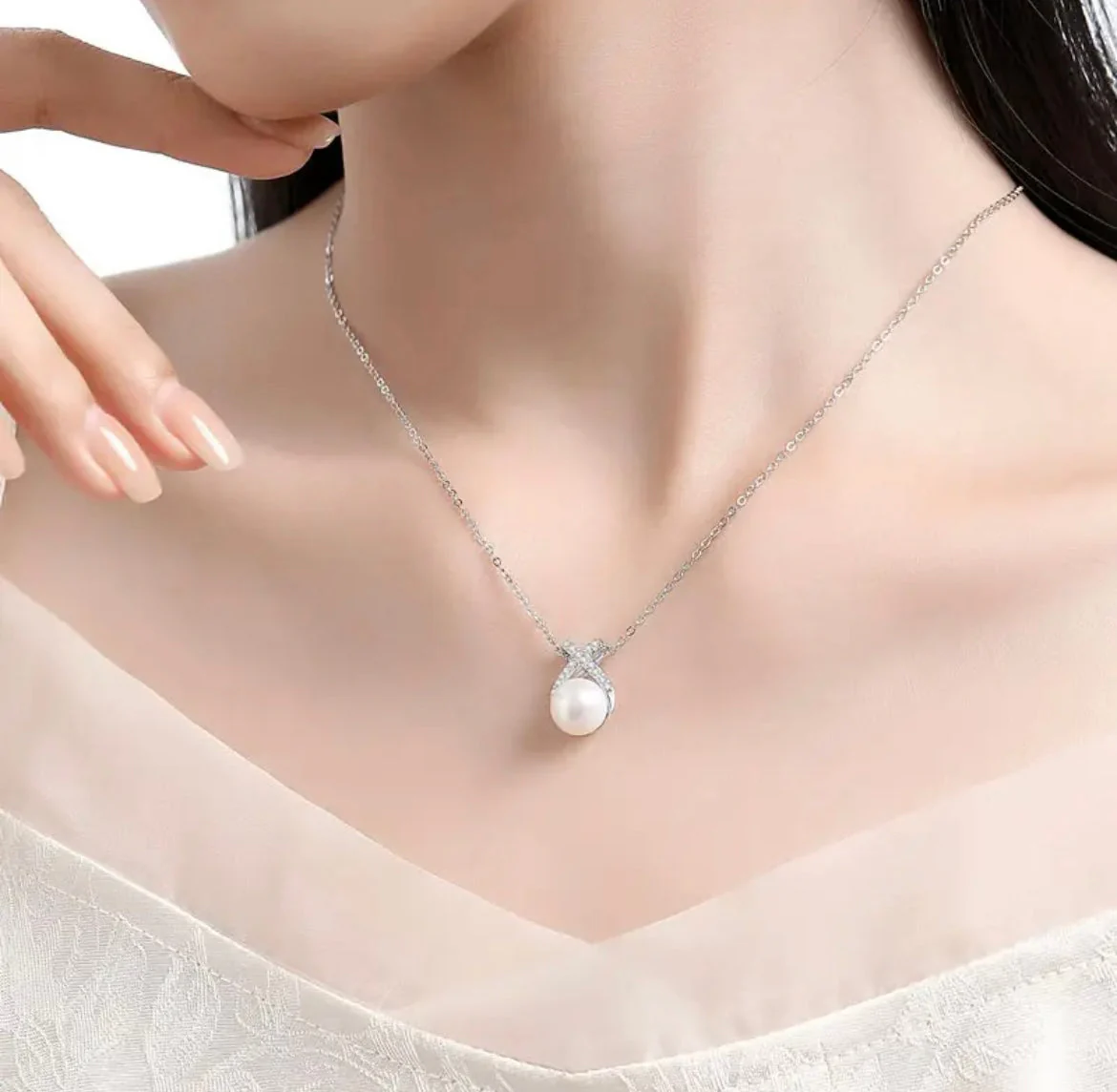 Natural freshwater pearl S925 sterling silver necklace set with 5A zircon