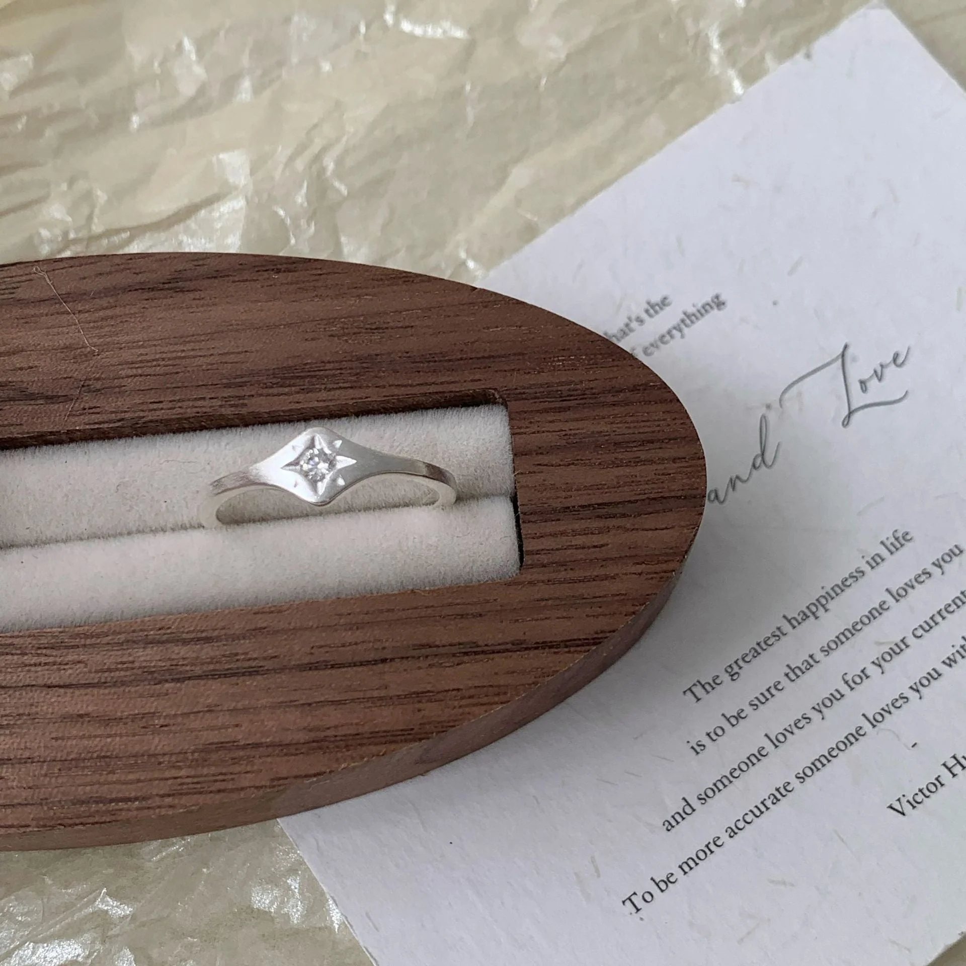 S925 sterling silver matte brushed eight-star flashing zirconium ring