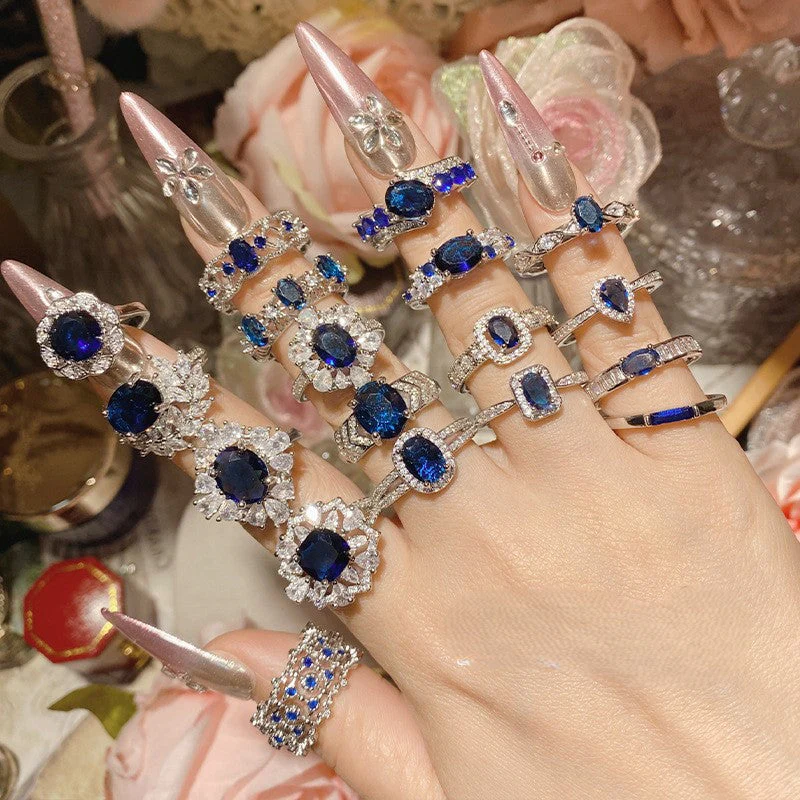 Blue corundum colorful ring