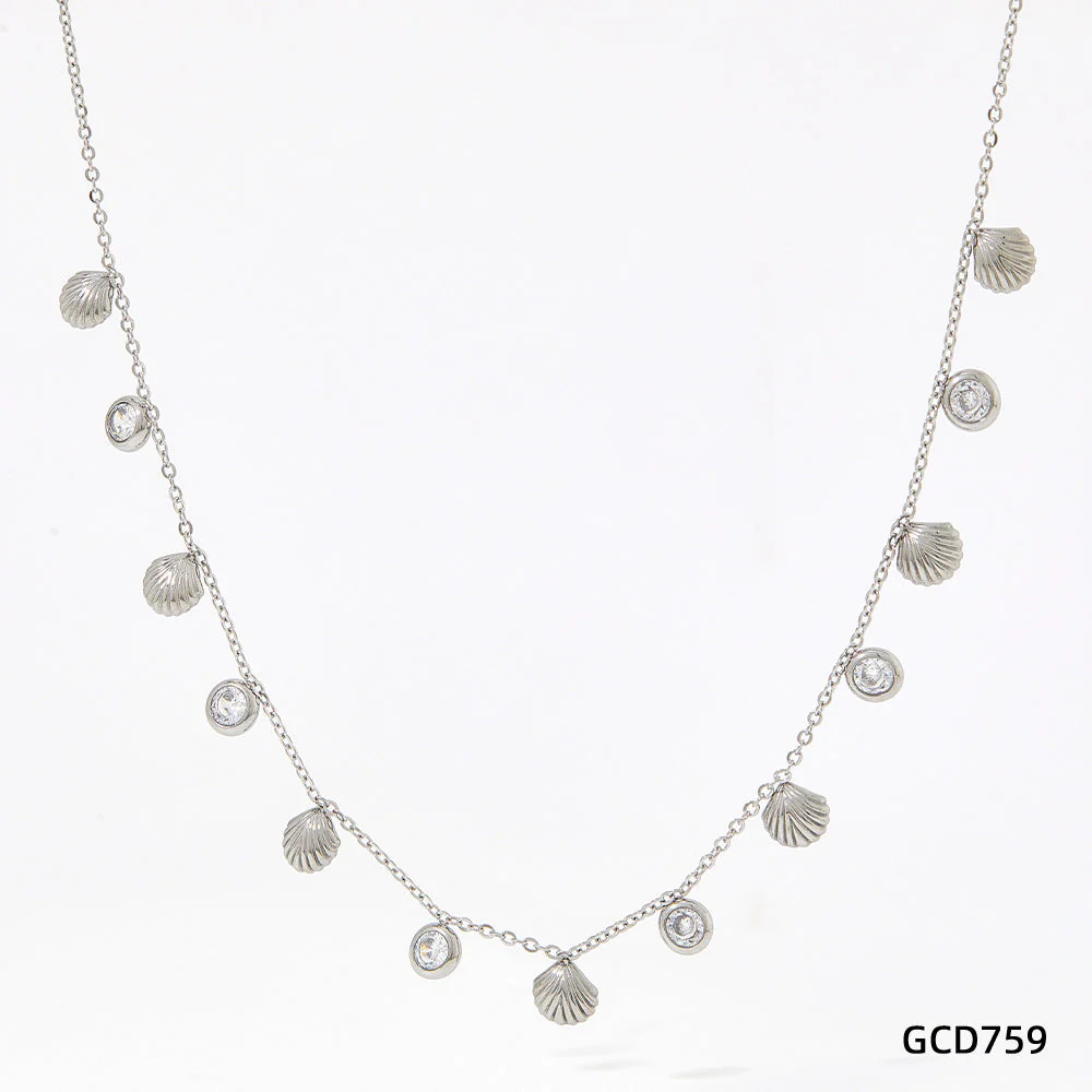 Colored zircon shell pendant stainless steel necklace anklet