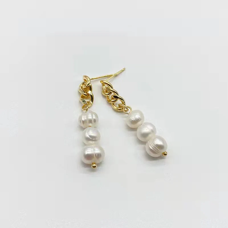 Natural freshwater pearl earrings S925 silver needle baroque irregular