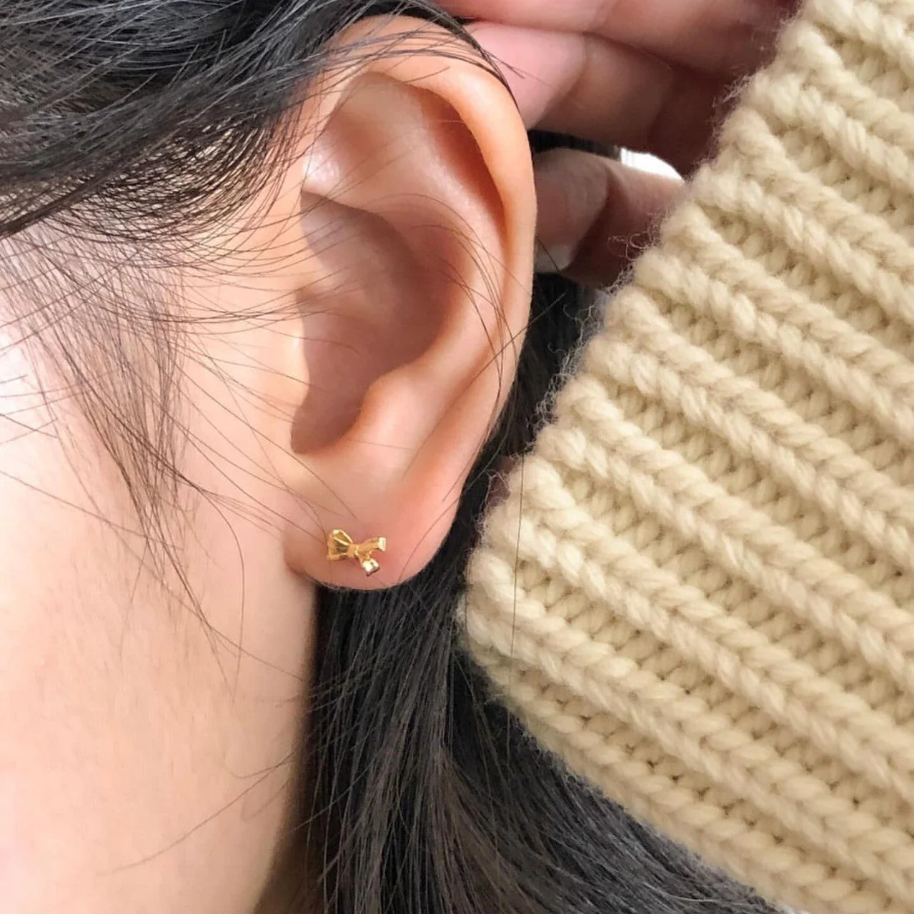 S925 sterling silver bow earrings