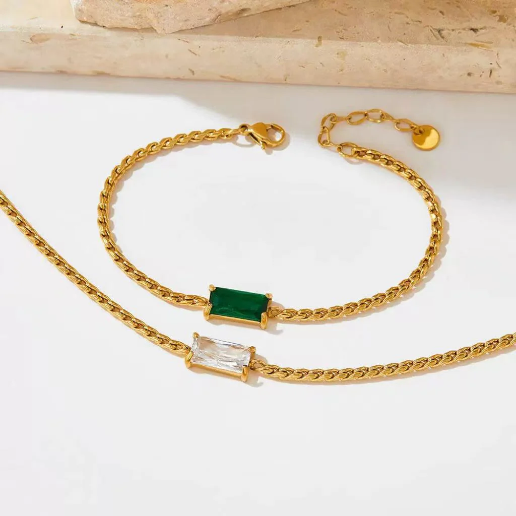 Cuban Link Design with Square Stone Bracelet