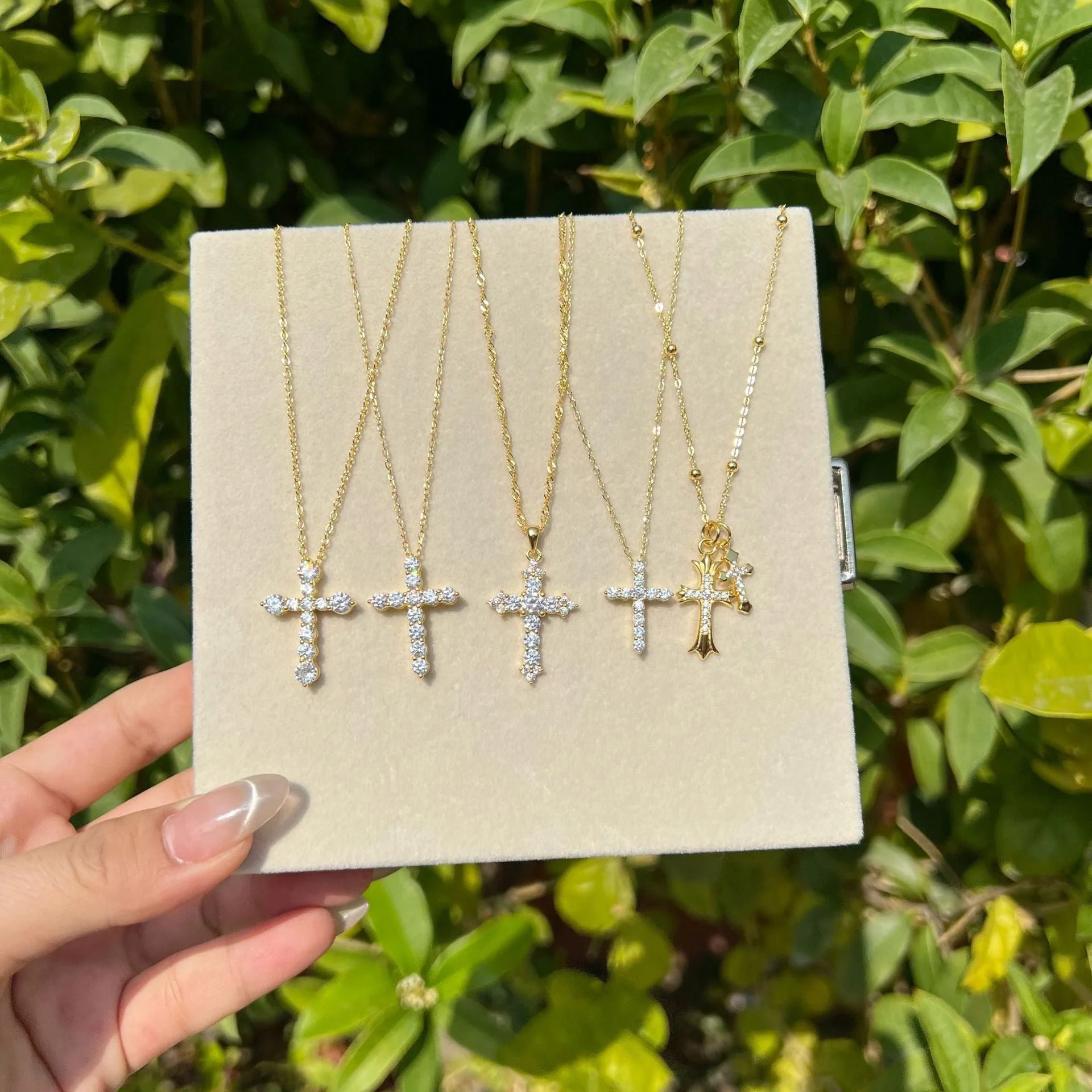 S925 sterling silver gold cross necklace