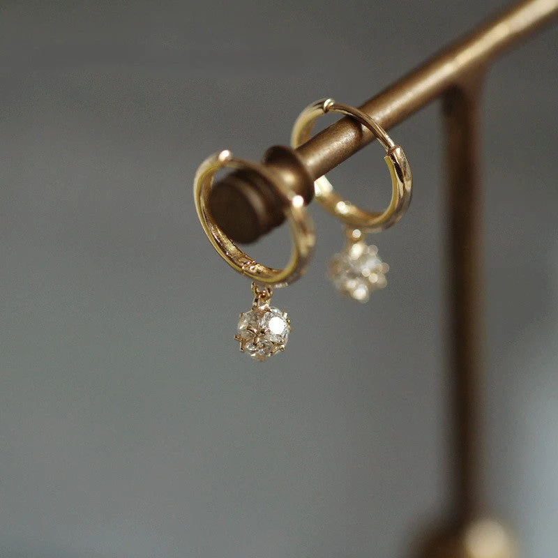 Shiny ball S925 silver plated 14K gold earrings