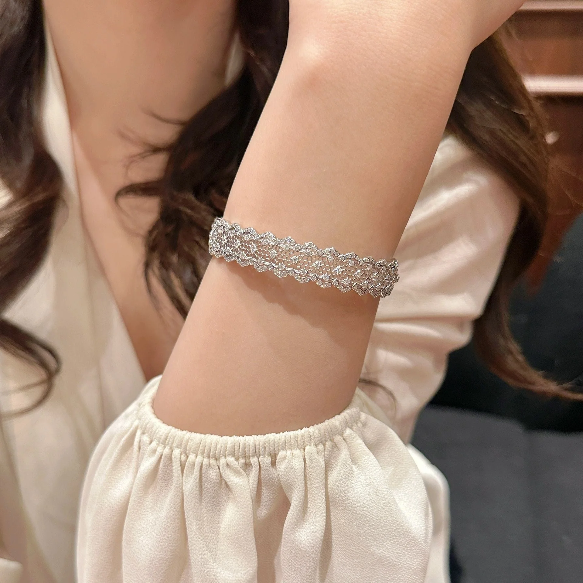 S925 sterling silver openwork lace ring bracelet set