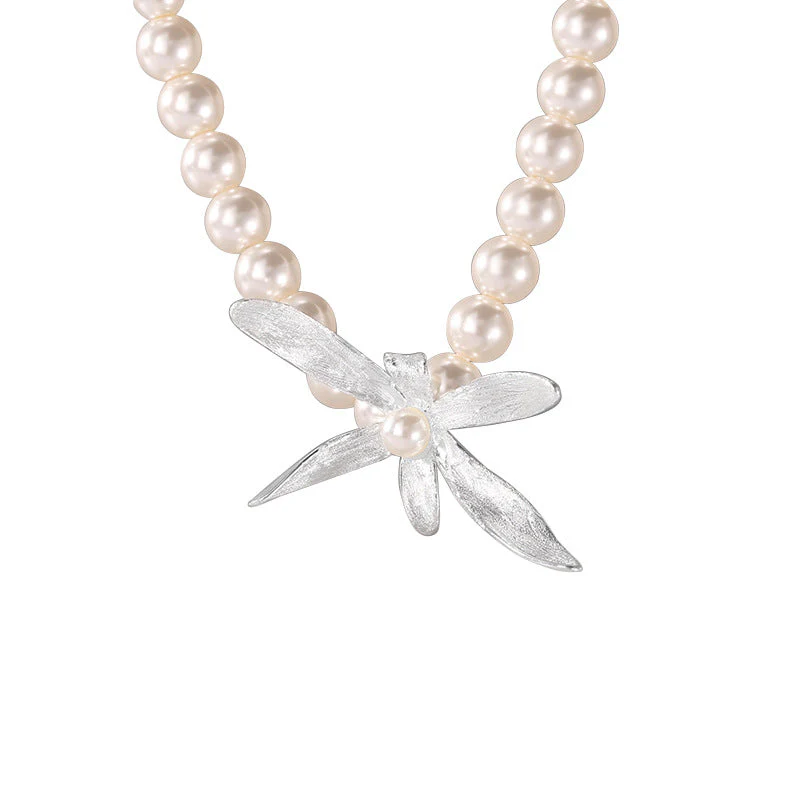925 Sterling Silver Pearl Orchid Necklace