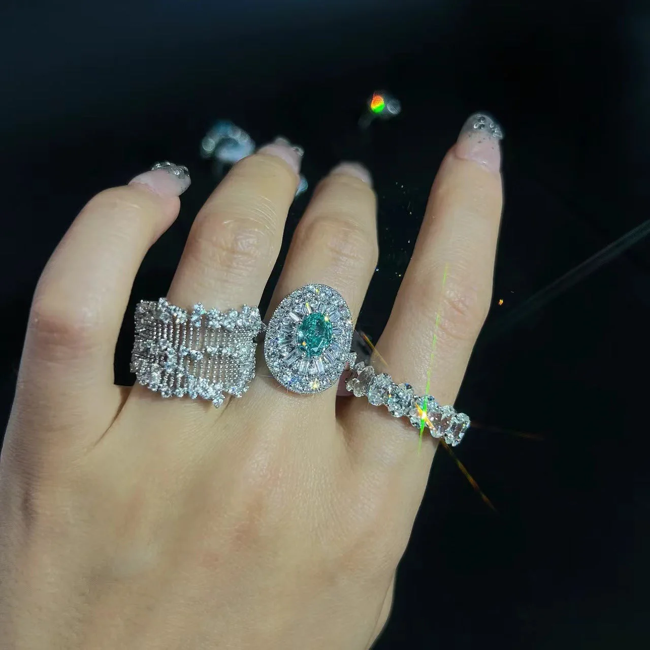 S925 Sterling Silver Plated Vegas Blue Paraiba Brilliant Star Web Diamond Ring Collection