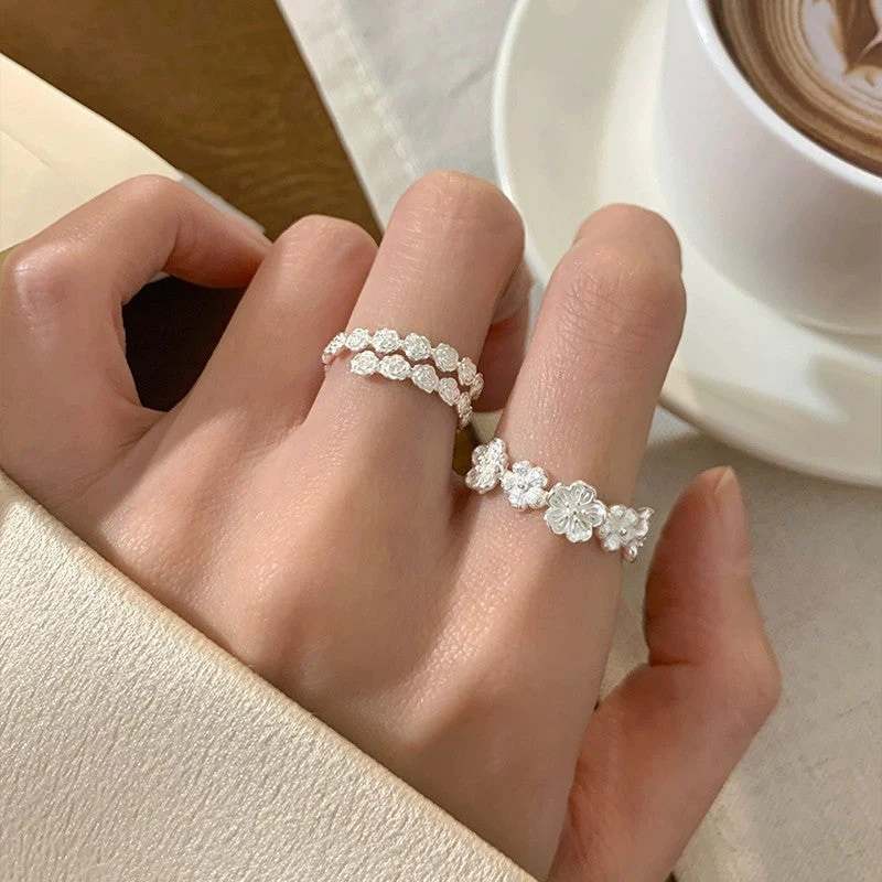 S925 sterling silver flower ring