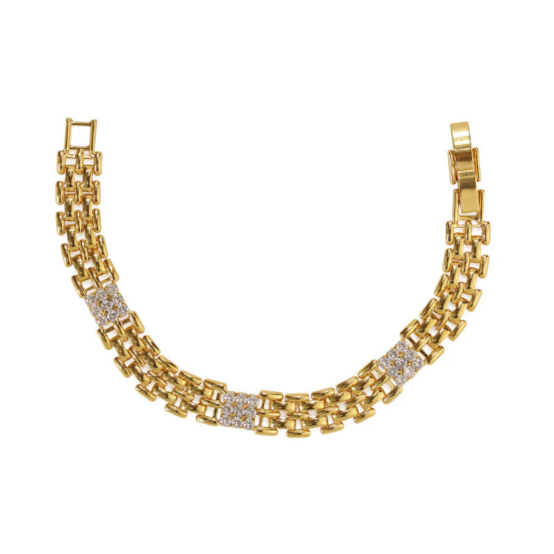 Brass gold plated/zircon diamond strap bracelet