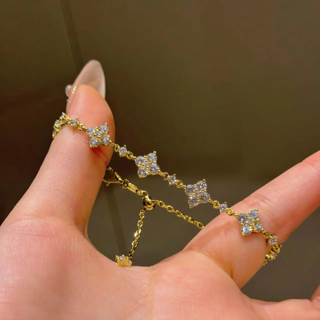 Sterling silver s925 high carbon diamond four-leaf clover bracelet