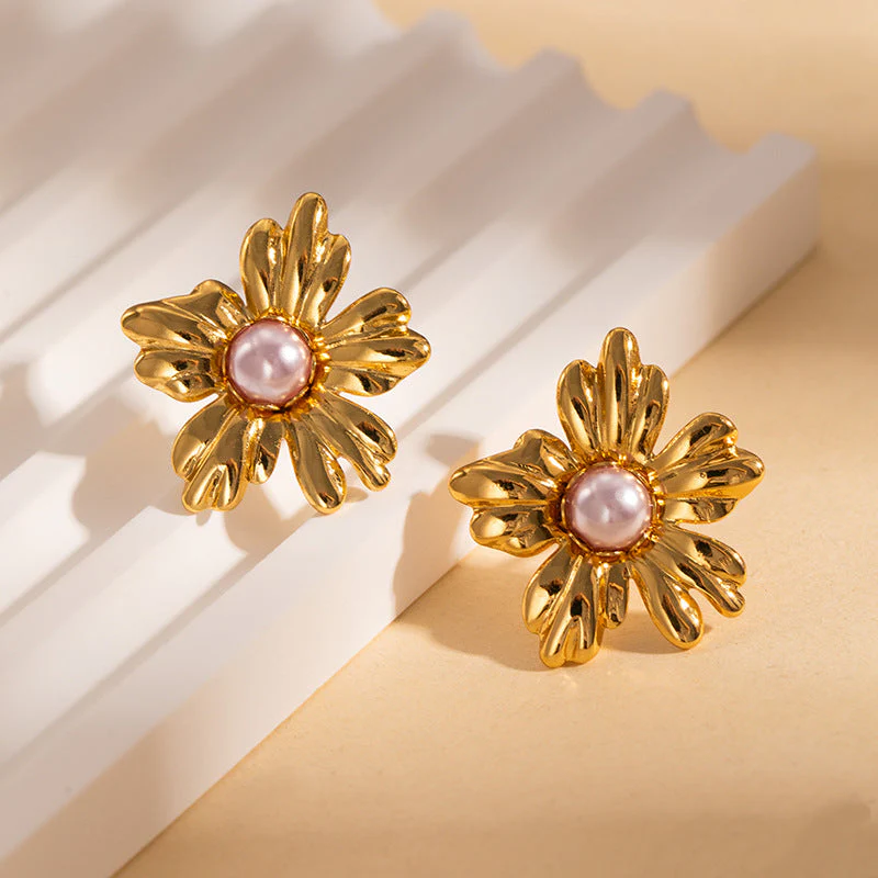 Stainless Steel Flower Texture Earrings