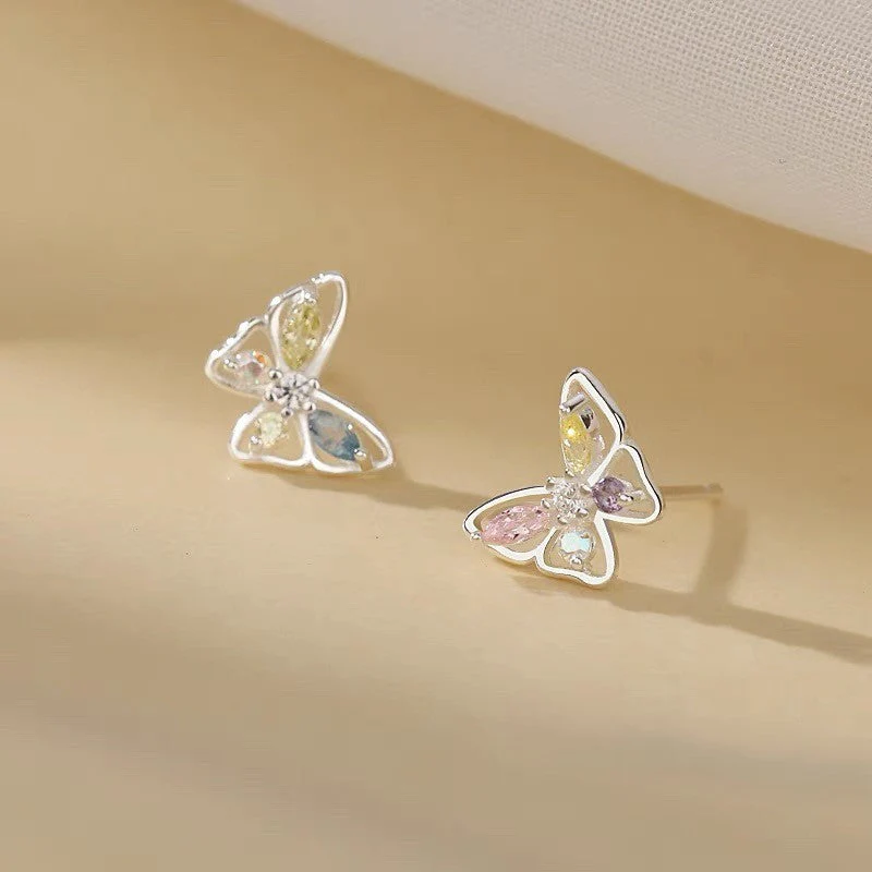 S999 sterling silver openwork butterfly earrings