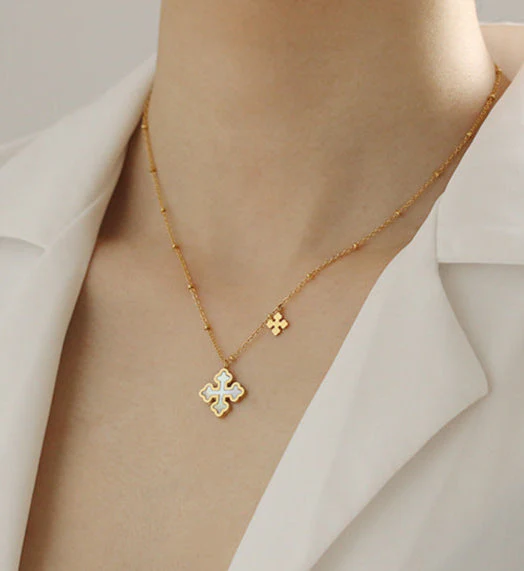 High color retention vacuum plating real gold/natural mother shell necklace