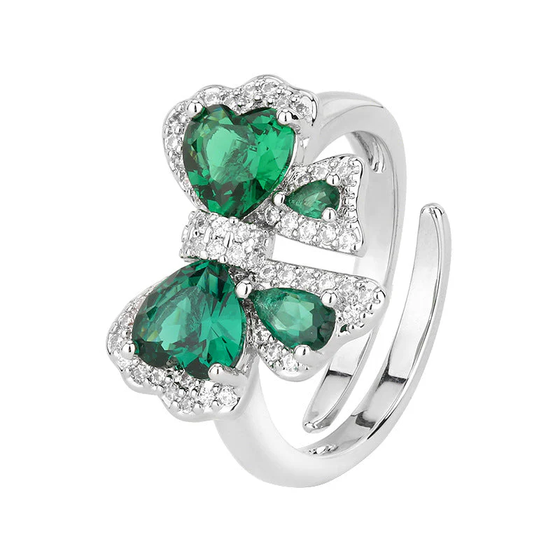 Emerald Butterfly Set S925 Silver Needle Earrings Necklace Ring