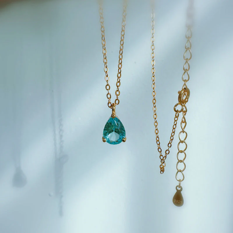 S925 sterling silver sky blue drop necklace ring set