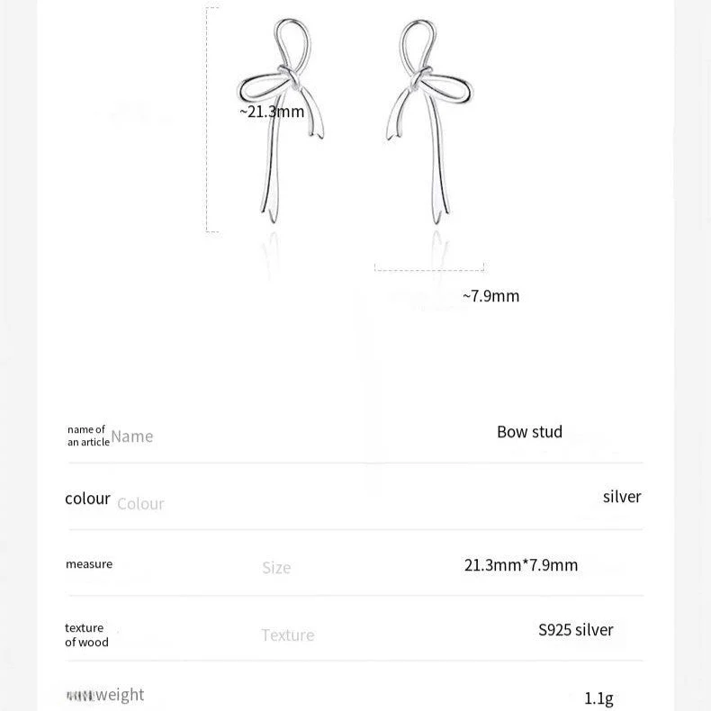 S925 sterling silver bow pierced earrings