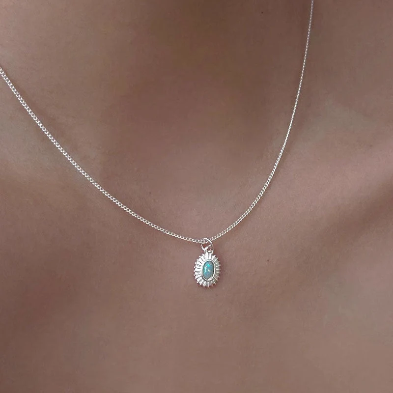 S925 sterling silver opal stone necklace