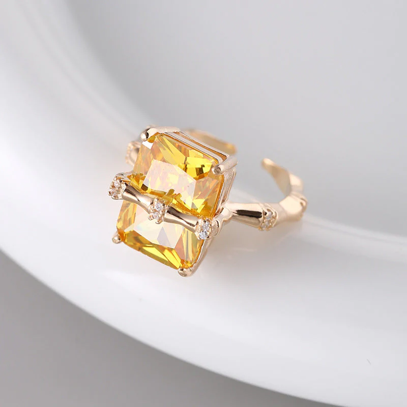 925 sterling silver square citrine bamboo zircon ring