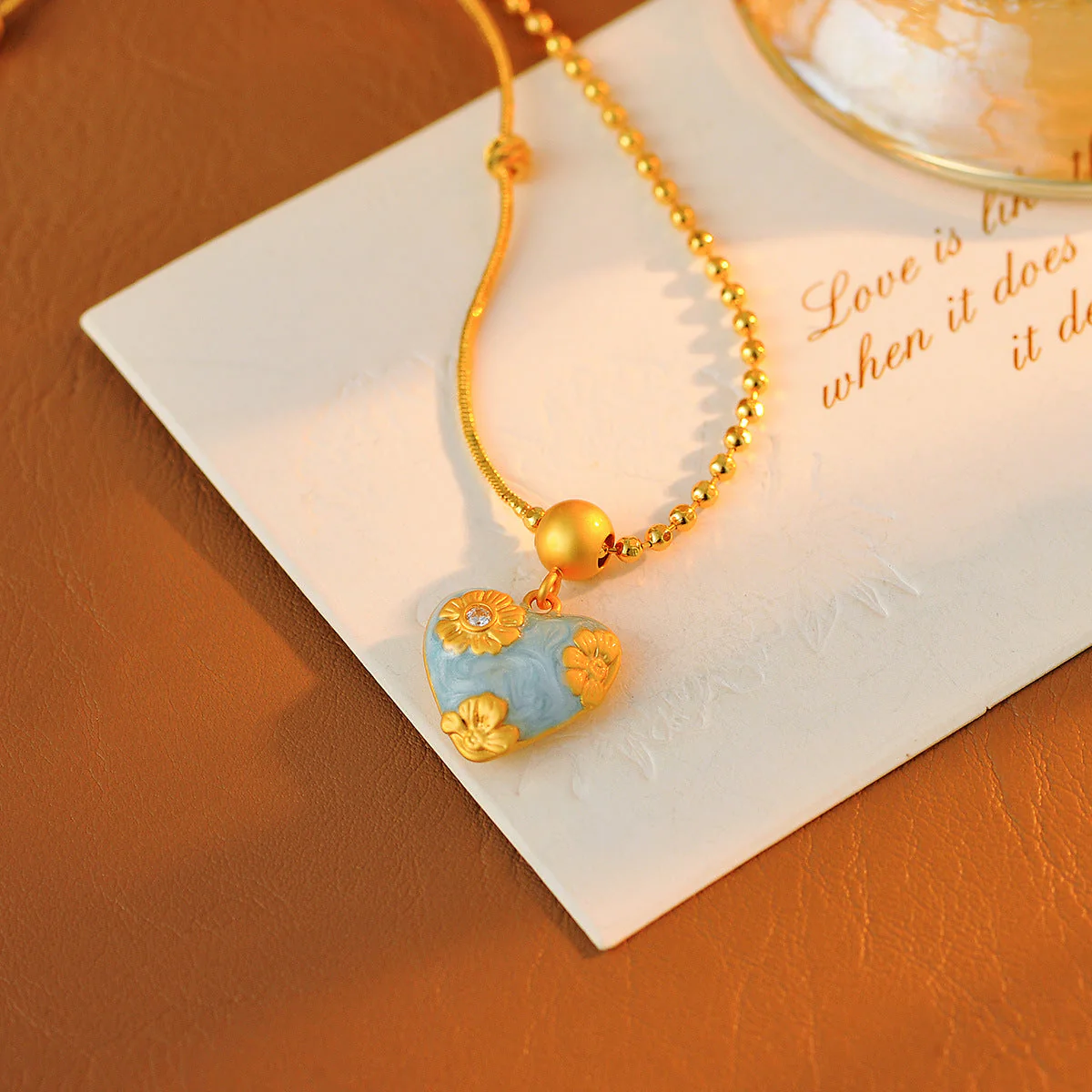 Oil painting sky blue drop glaze carved earrings necklace