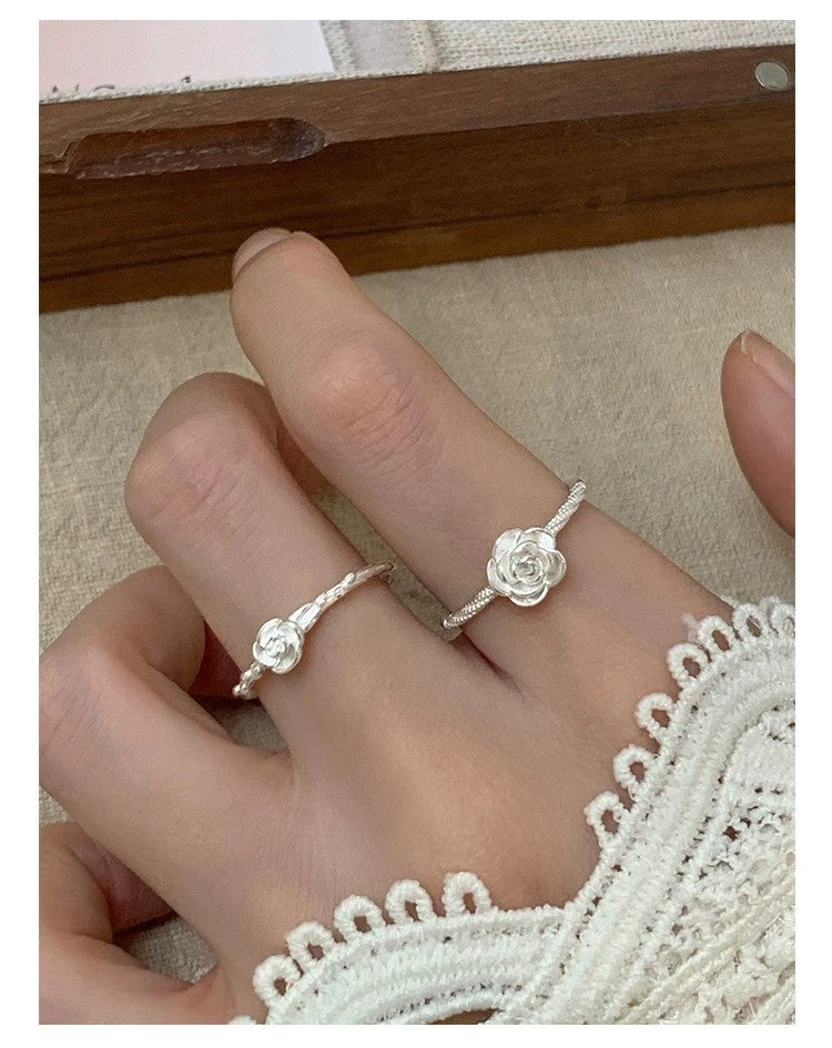 S925 sterling silver rose flower ring