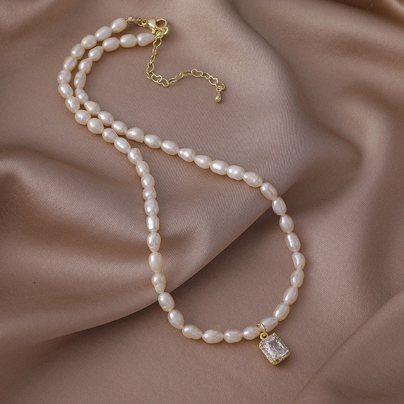Freshwater pearl necklace Baroque irregular zircon sweater chain