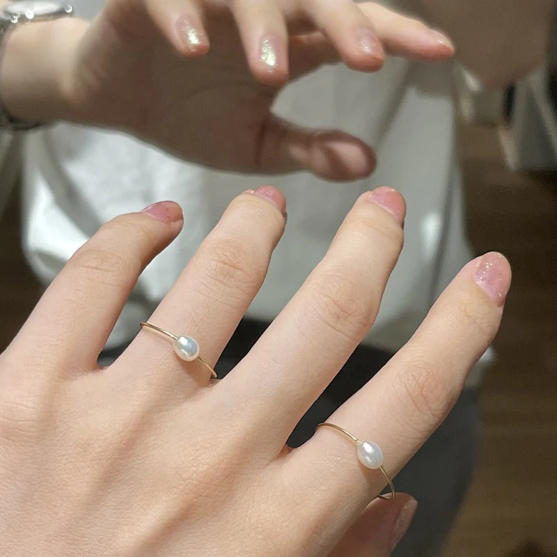 Slim 14k gold pearl ring