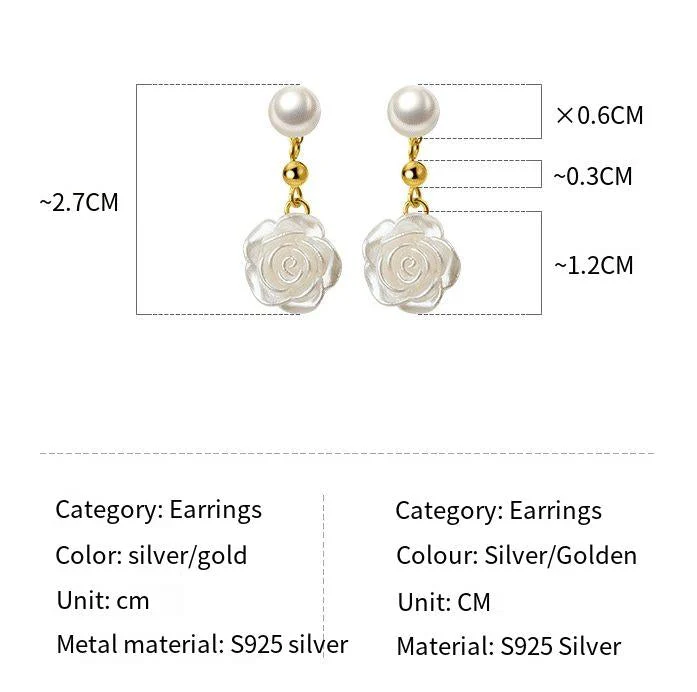 S925 Silver Pearl Mountain Camellia Flower Earrings