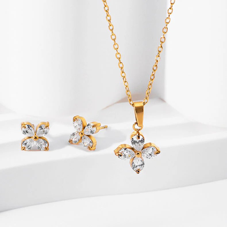 Zircon titanium steel colorfast bracelet necklace ring earrings jewelry set