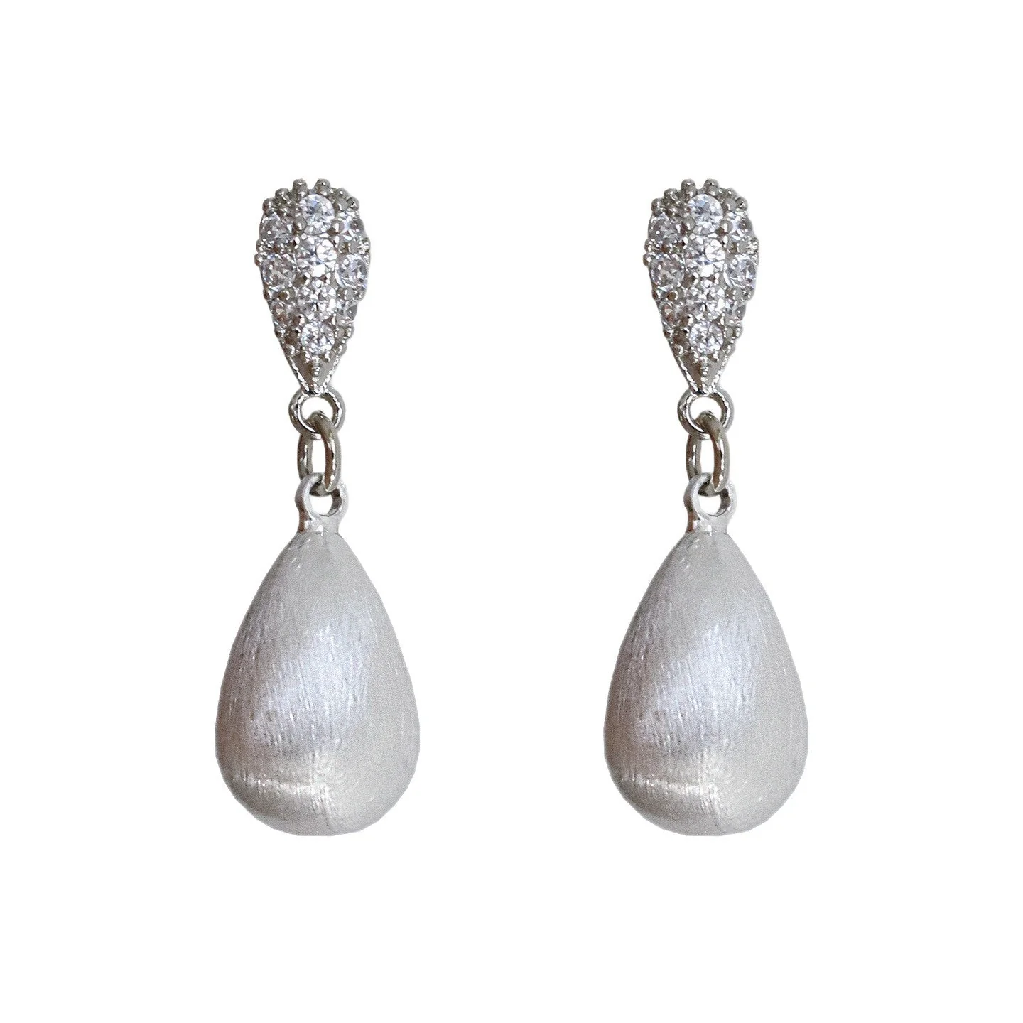 S925 sterling silver brushed drop pearl earrings