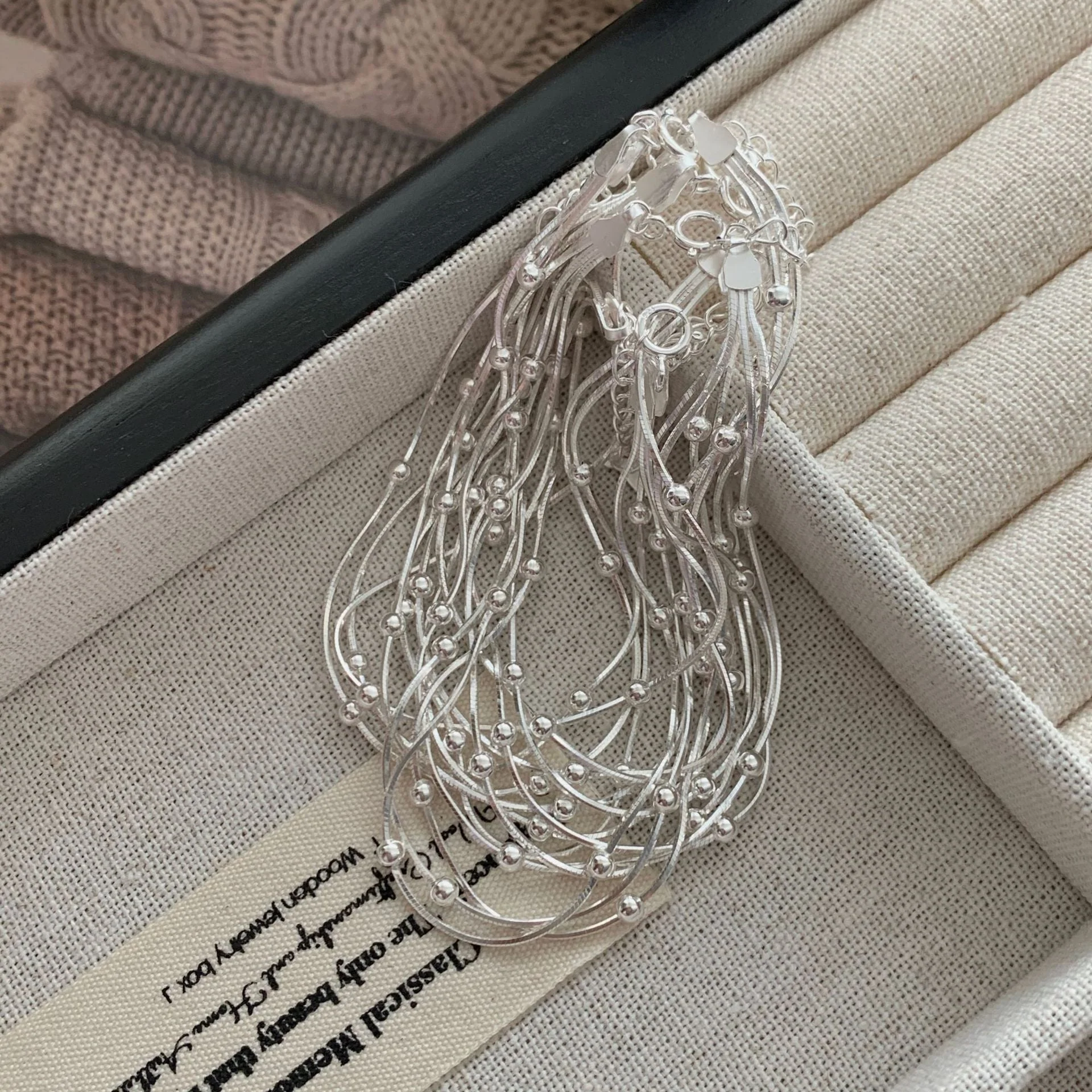 S925 sterling silver three-layer bead snake bone bracelet