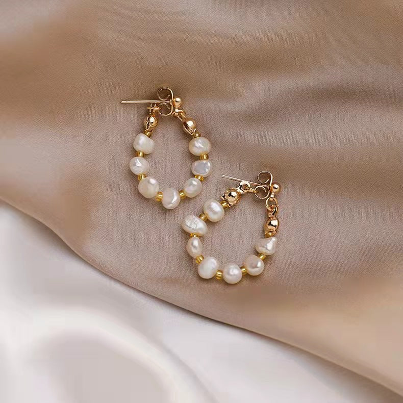 Natural freshwater pearl earrings S925 silver needle baroque irregular