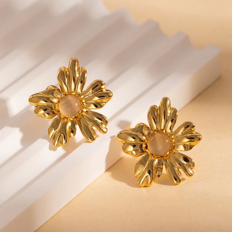 Stainless Steel Flower Texture Earrings