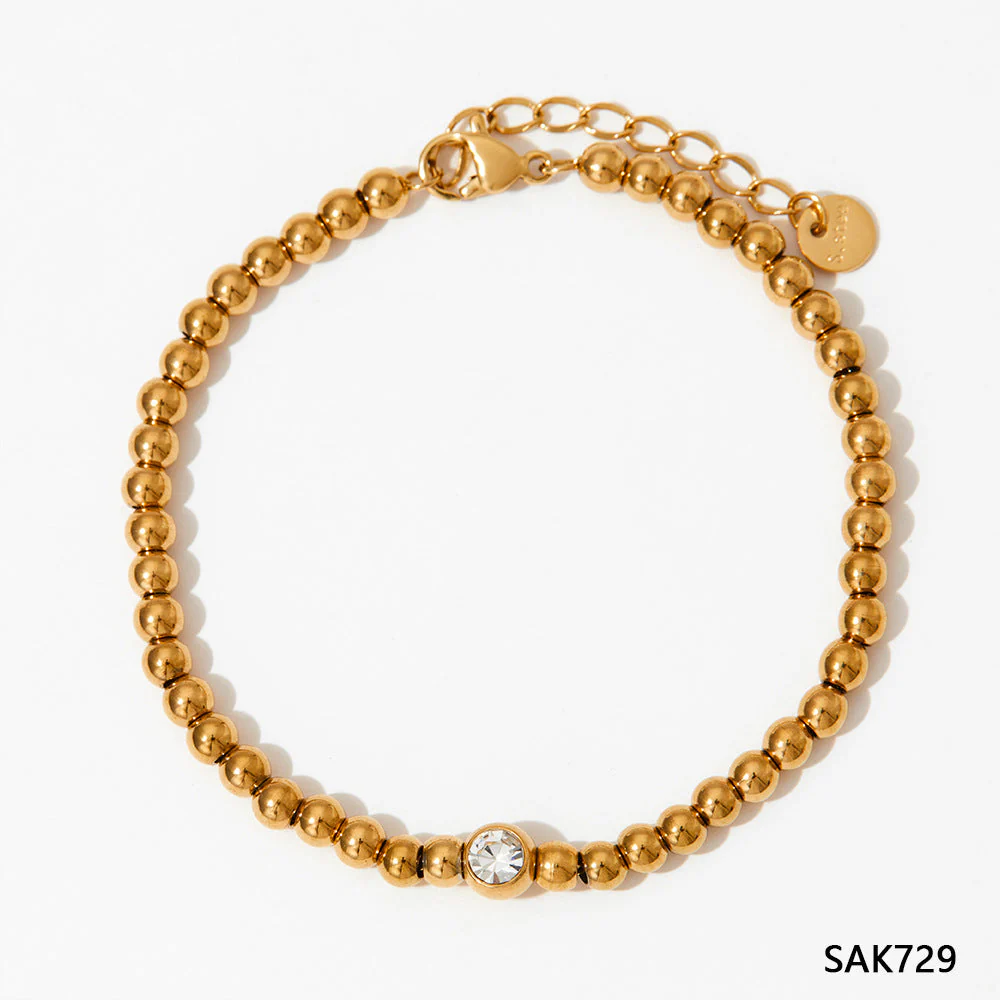PVD plated small gold bead gold chain stainless steel stacking bracelet