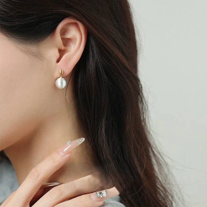 Double love gold wire drawing heart-shaped ball earrings