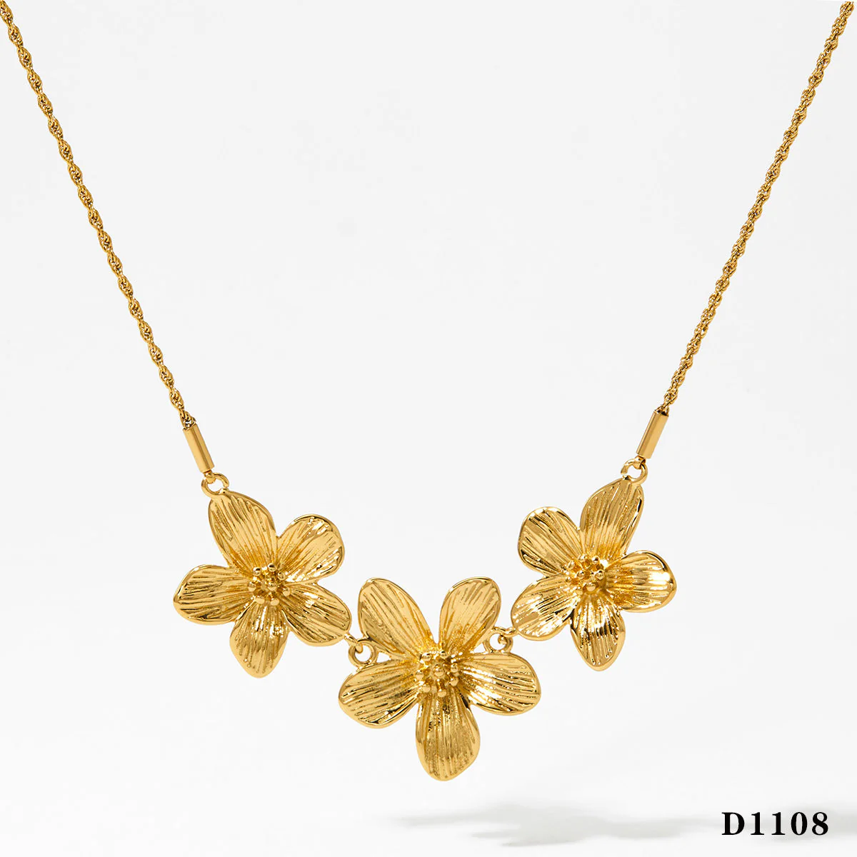 Sweet pleated flowers stainless steel necklace earrings set