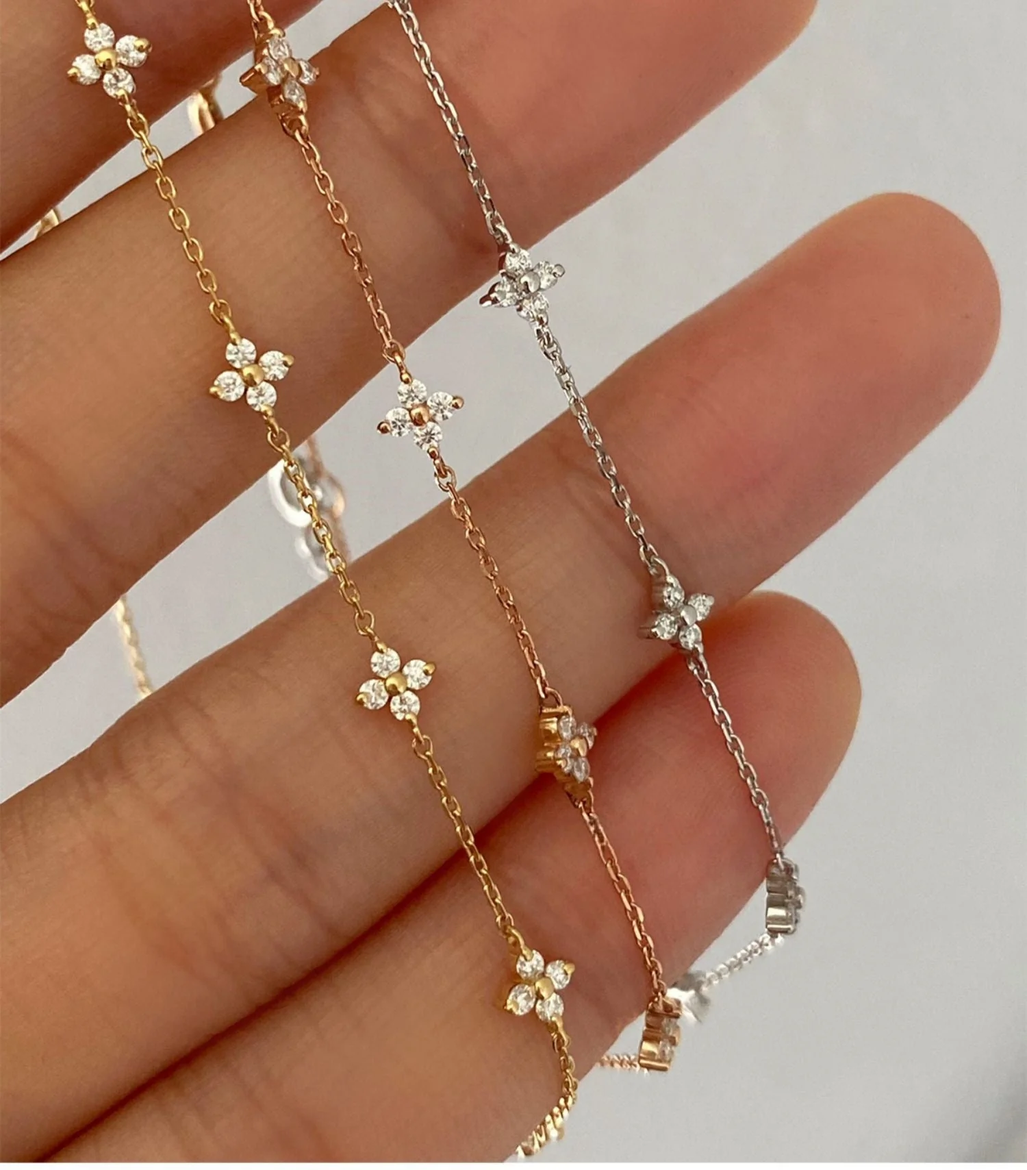 S925 silver-plated 18K gold four-leaf clover starry bracelet
