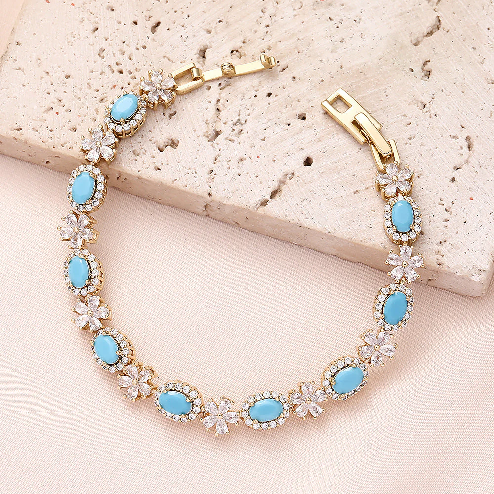 High quality zircon flower oval bracelet
