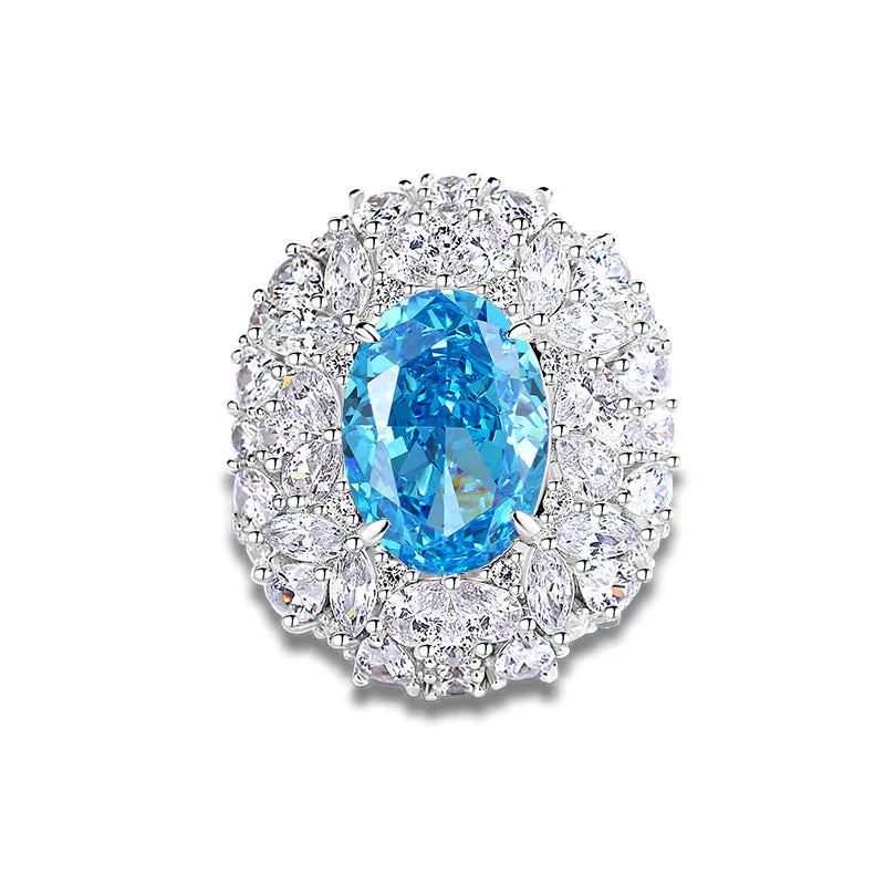 S925 Silver High Carbon Diamond Aquamarine 8A Zircon Reddean gem ring