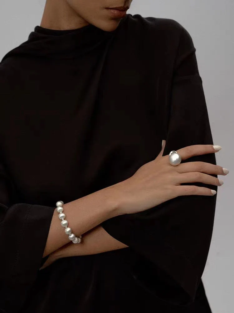 Brushed Beaded Necklace Bracelet ring earrings