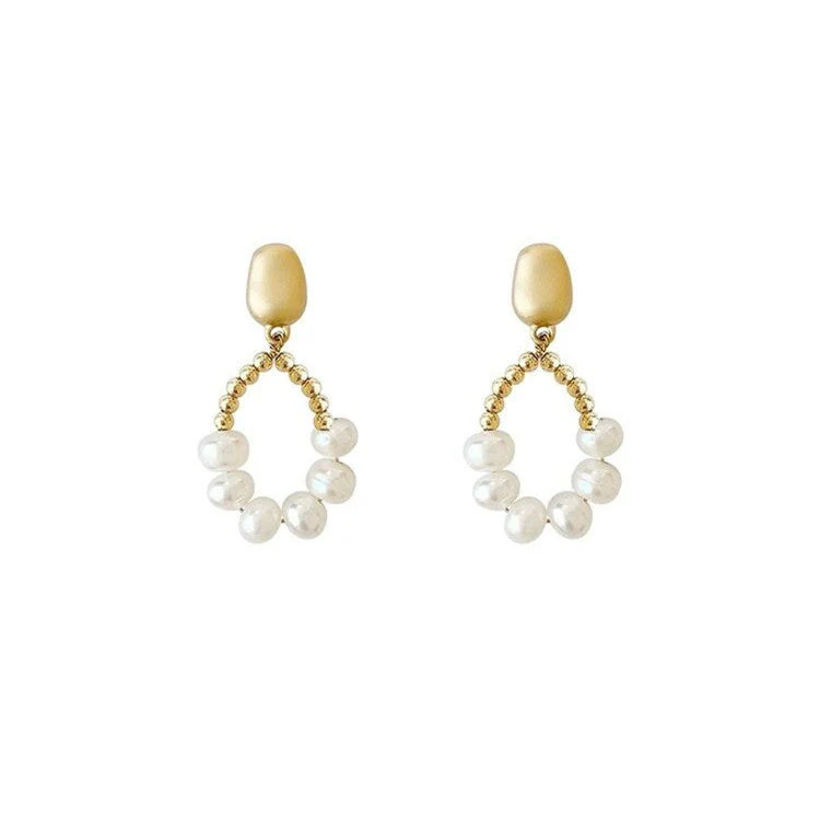 Freshwater pearl drop-shaped geometric earrings 925 silver needle