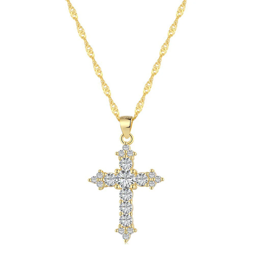 S925 sterling silver gold cross necklace