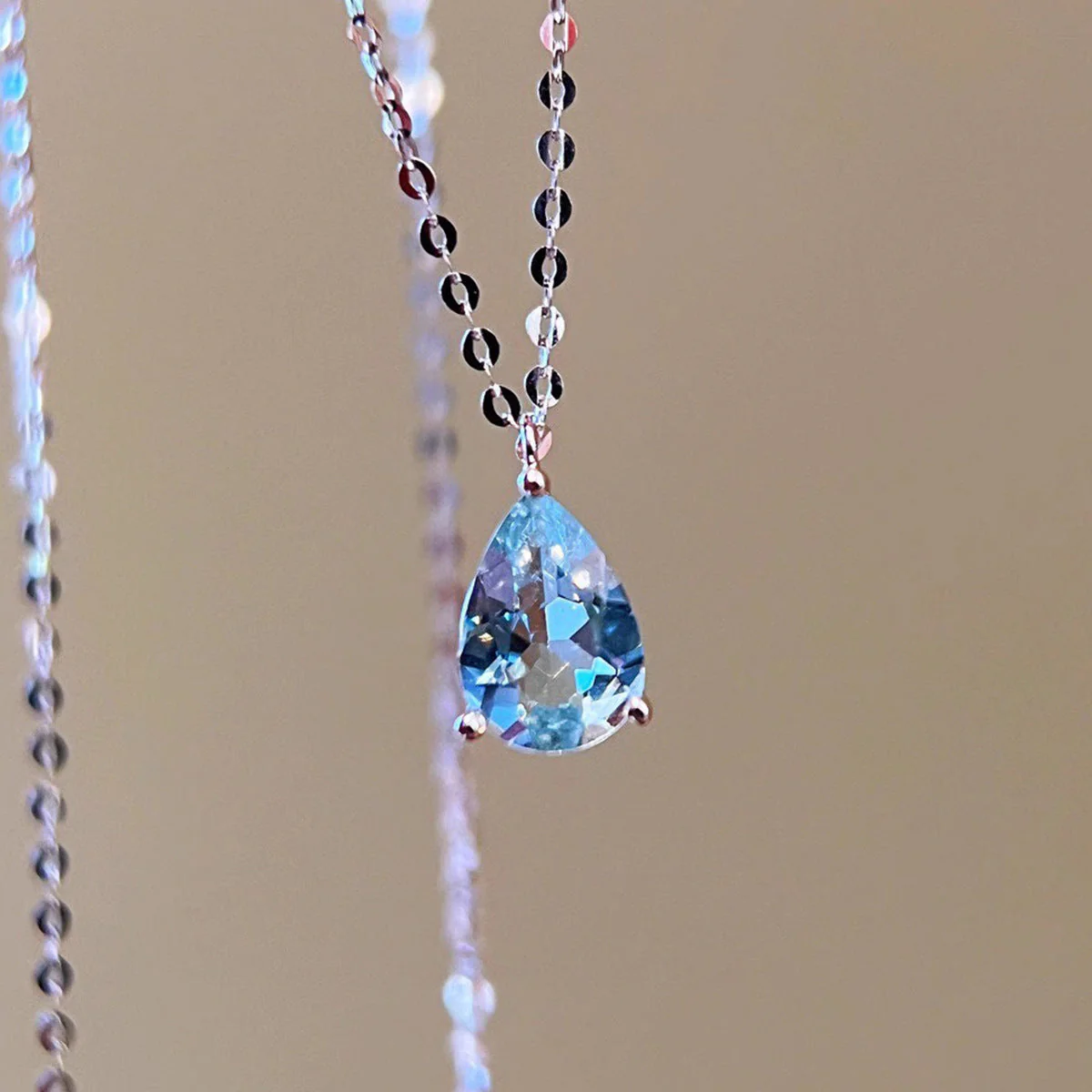 S925 sterling silver sky blue drop necklace ring set