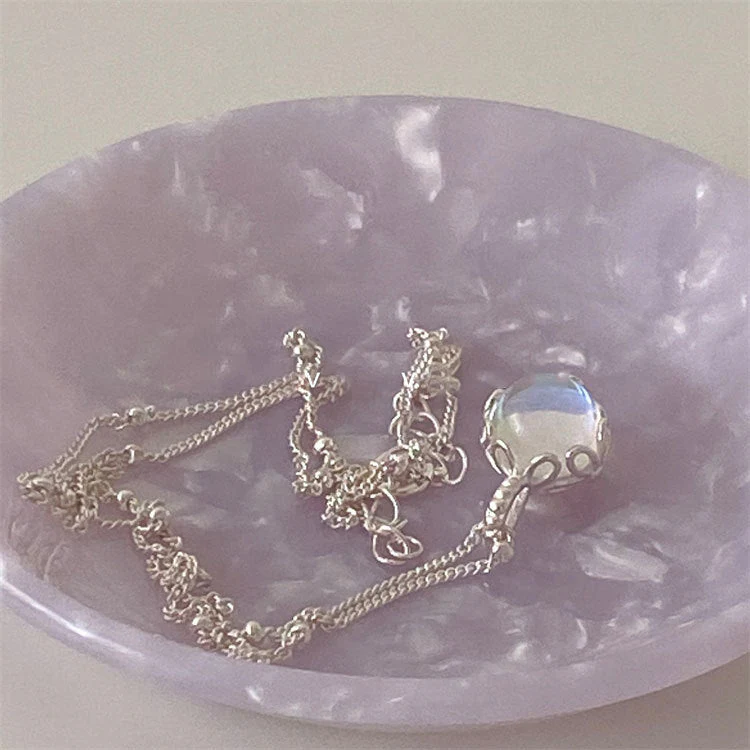 S925 sterling silver AB colored stone necklace